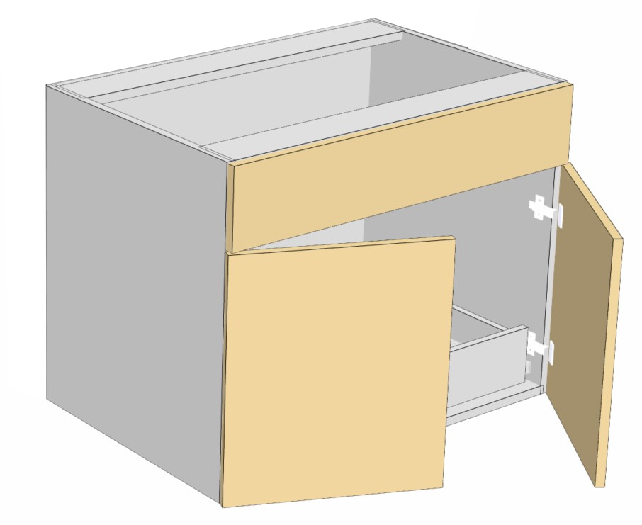 1 dummy drawer - 2 doors - optional bottom Roll out