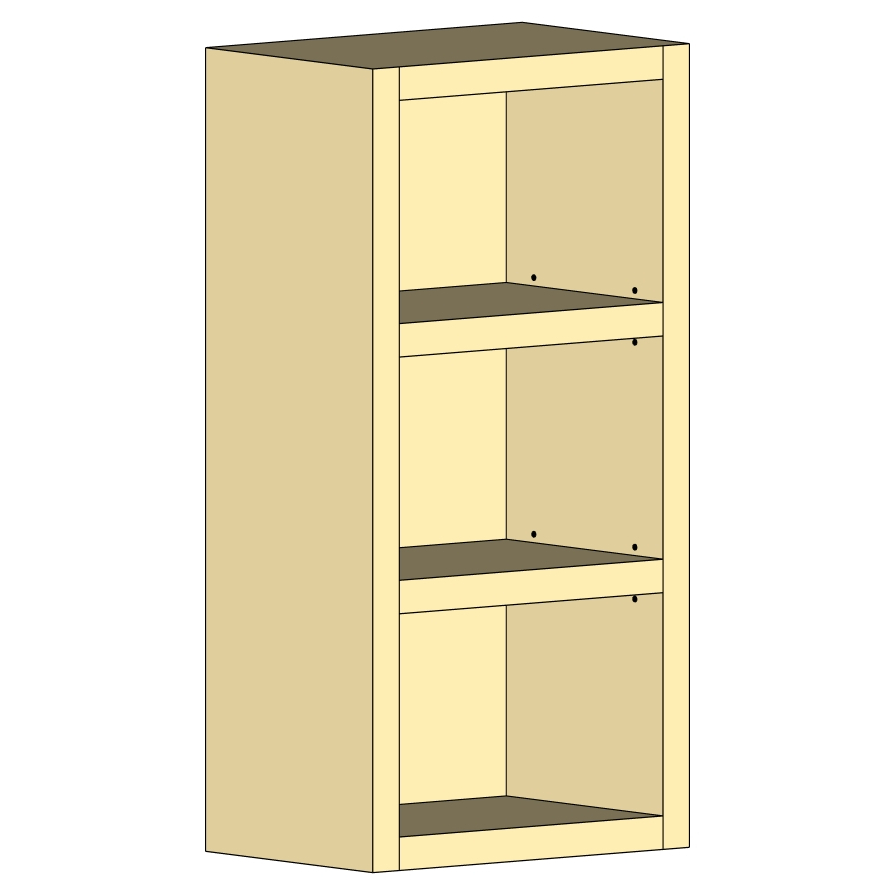 Upper open shelf cabinet - 1 1/2" construction -equaly placed adjustable shelves